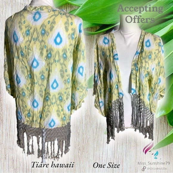 Tiare Hawaii NEW - One Size - kimono sleeves 3/4 arm tassel waterfall cover up - Picture 1 of 8